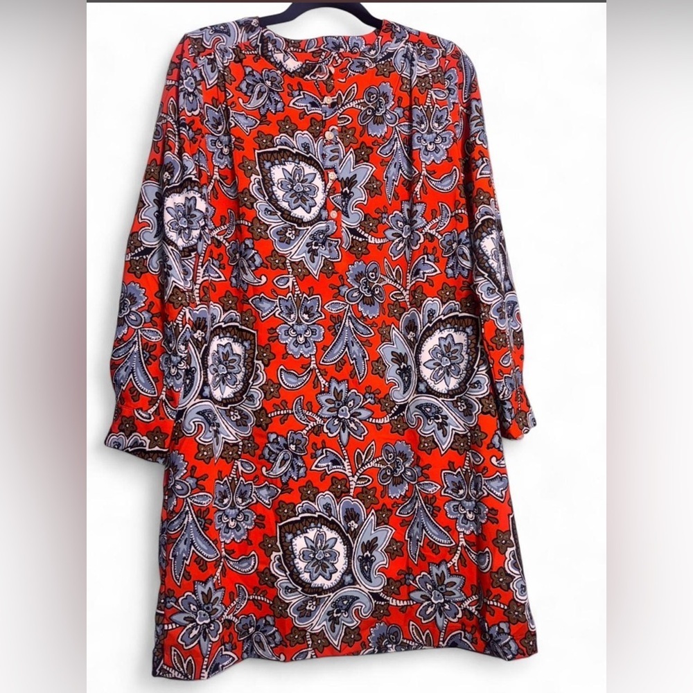 LOFT Red Paisley-Print Shirt Dress SZ M - Picture 1 of 6